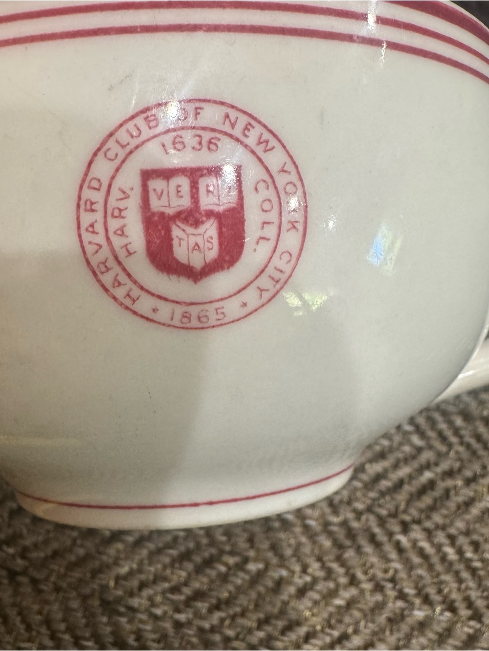 HARVARD UNIVERSITY China Harvard Club NEW YORK Handled Soup Bowl Coffee Cup Mug